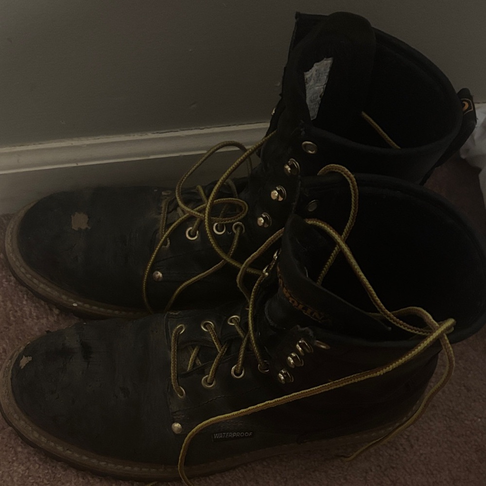 Men's Black Leather Boots with Gold Accents
